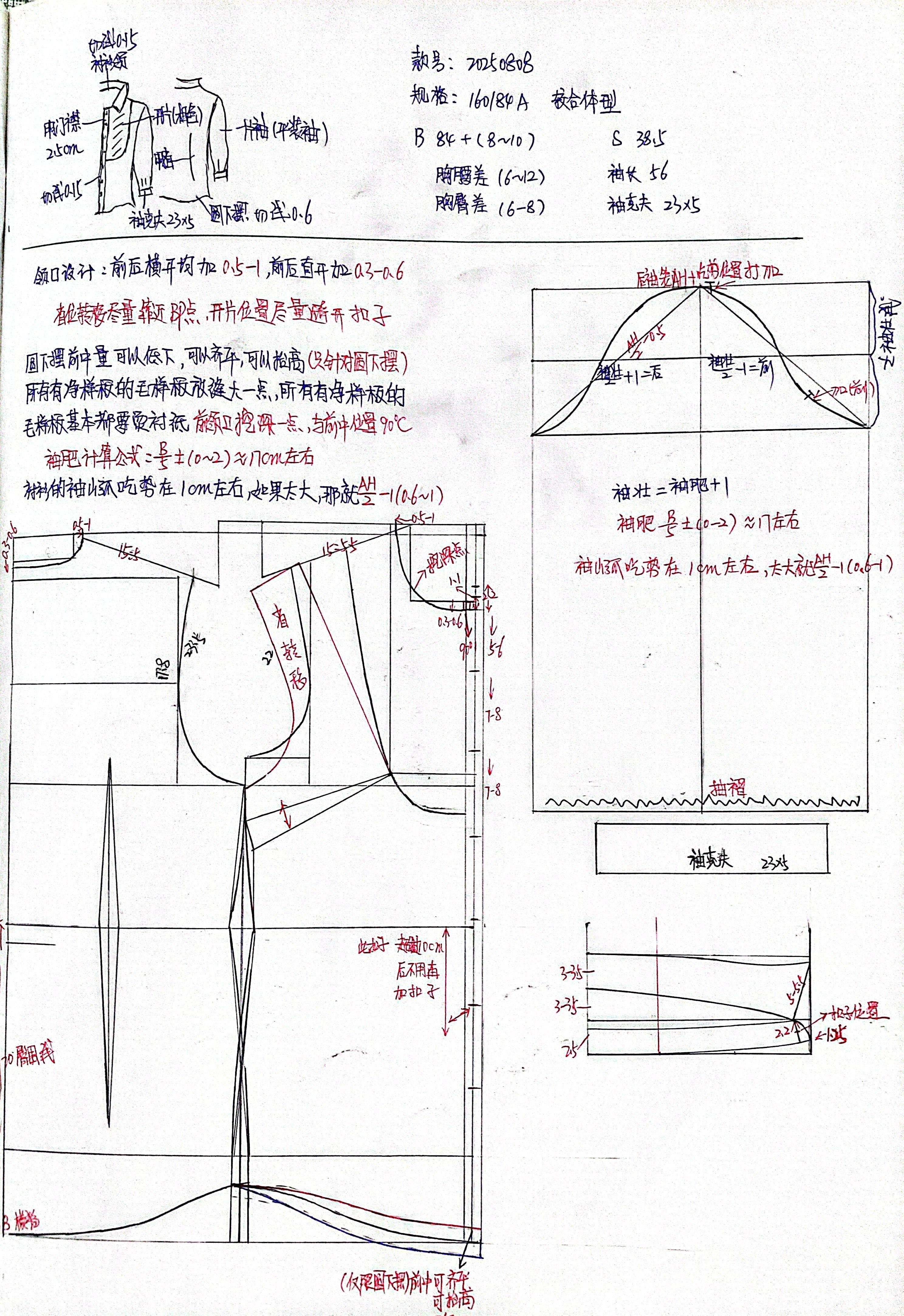 女装衬衫领,明门襟,一片袖,圆下摆,较合体型